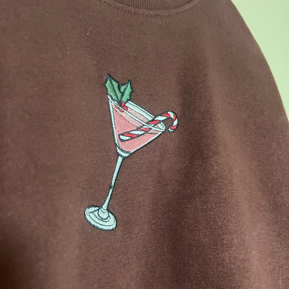Altard State Women's XXS Candy Cane Martini Holiday Embroidered Crewneck - Picture 2 of 6